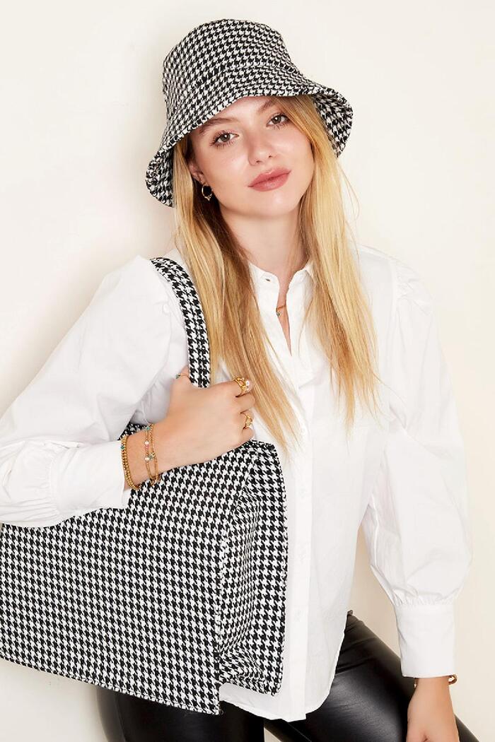 Bucket hat checkered Black & White Polyester Picture3